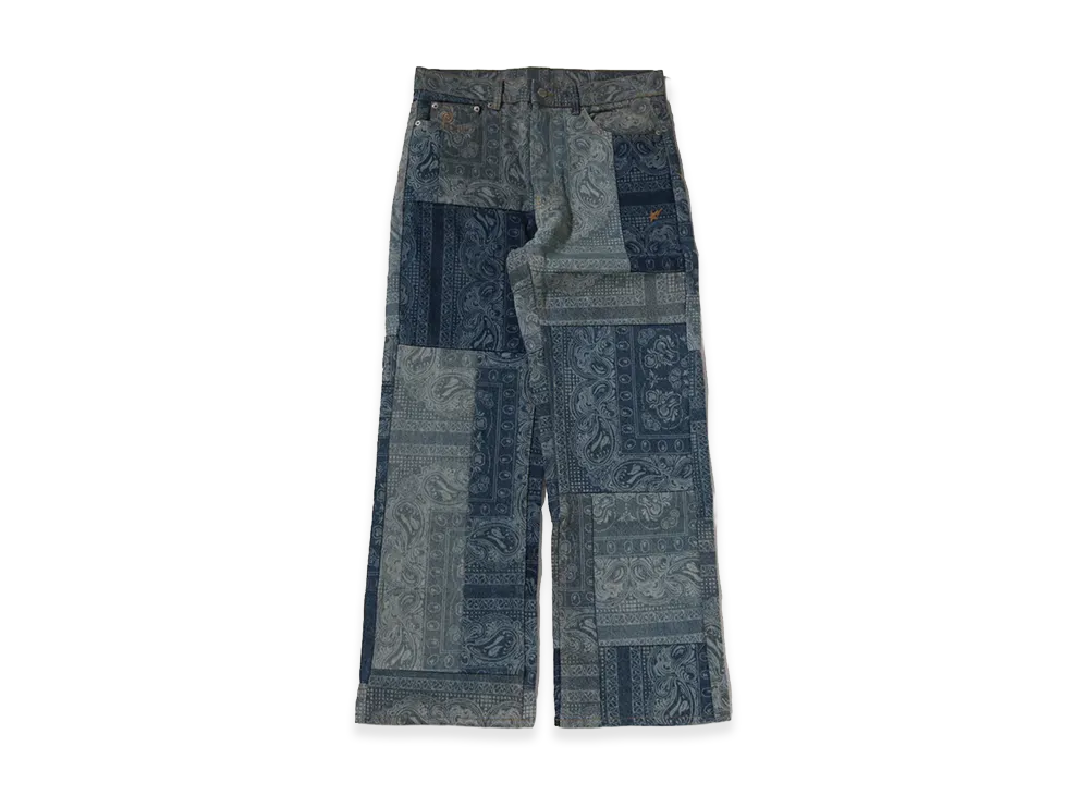 A BATHING APE Paisley Pattern Denim Flared Pants "Light Indigo"