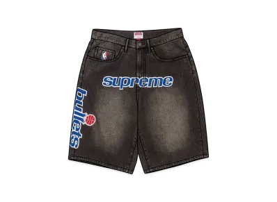 Supreme x Mitchell & Ness Washington Bullets Baggy Denim Short "Washed Black"