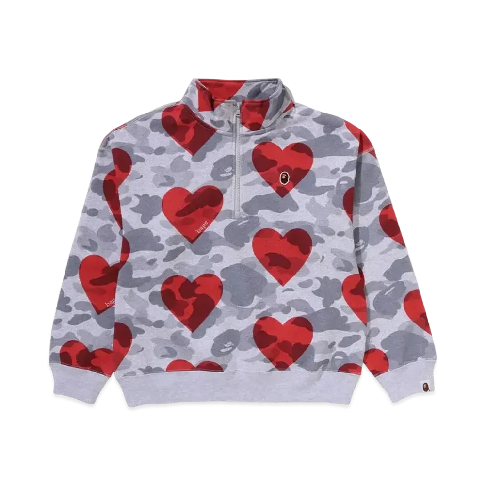 A BATHING APE I Love Bape Half Zip Sweatshirt "Gray"