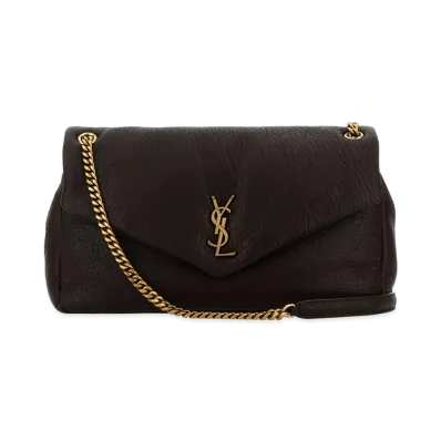 Saint Laurent Women's Dark Brown Leather Big Calypso Shoulder Bag "Brown"