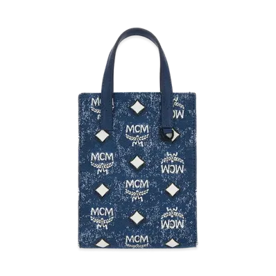 MCM Embroidered Canvas Aren Handbag "Blue"