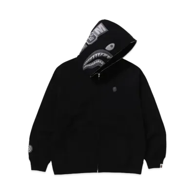 A BATHING APE Ape Head One Point Shark Zip Hoodie "Black"
