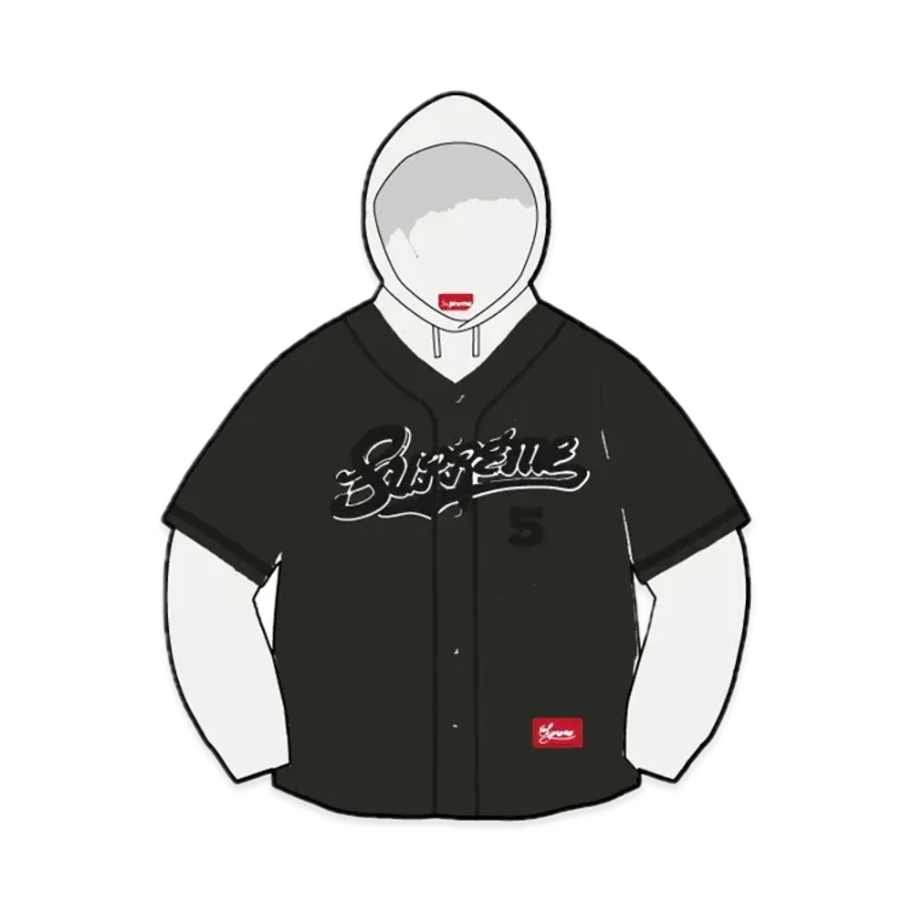 Supreme Baseball Jersey Hooded Sweatshirt "Black"