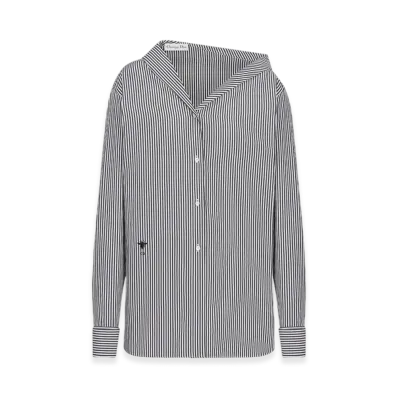 Dior Women's Cotton Poplin with D Stripes Motif Asymmetric Blouse "Black/White"