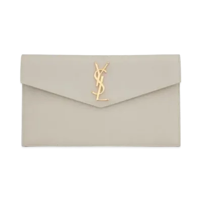 Saint Laurent Uptown Pouch In Grain De Poudre Embossed Leather "Vintage White"