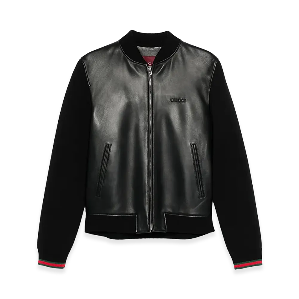 GUCCI Nappa Leather And Knit Bomber Jacket "Black"