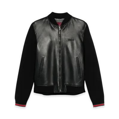 GUCCI Nappa Leather And Knit Bomber Jacket "Black"