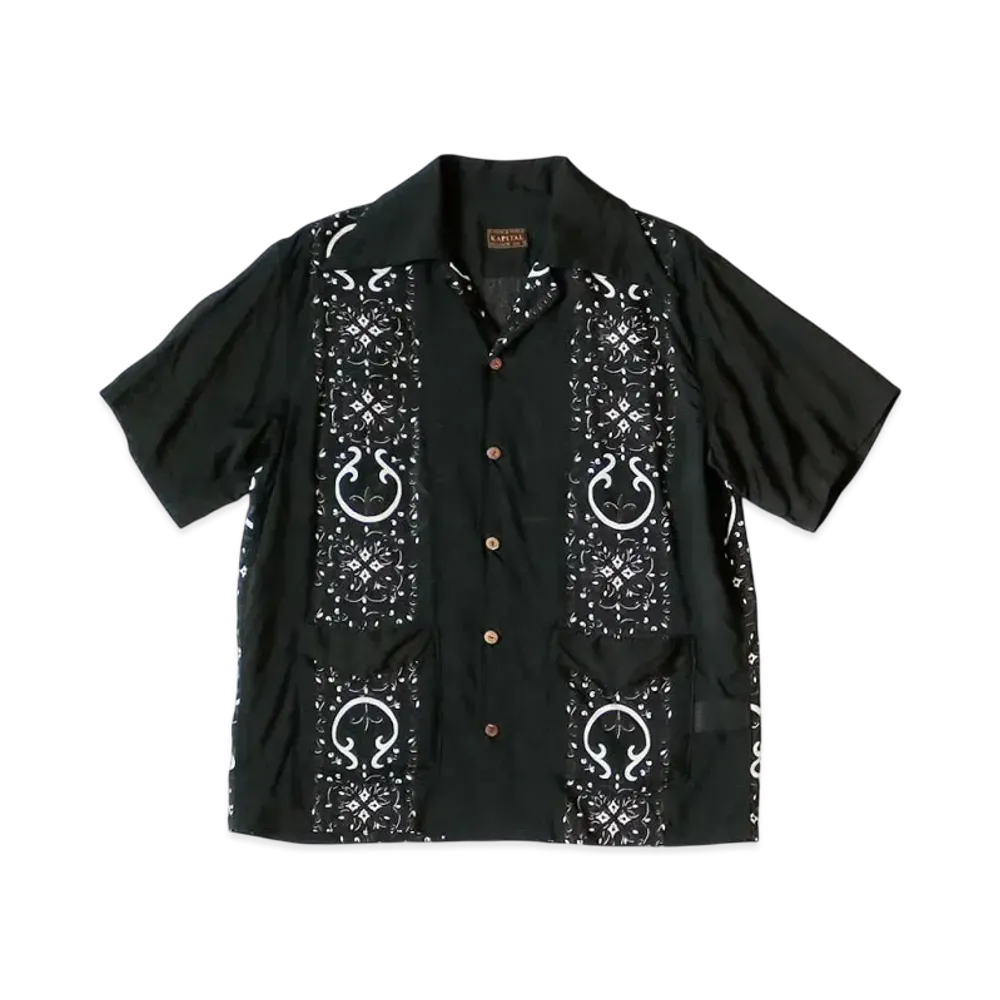 KAPITAL Silk Rayon Habananaja Langle Color Cuba Shirt "Black"
