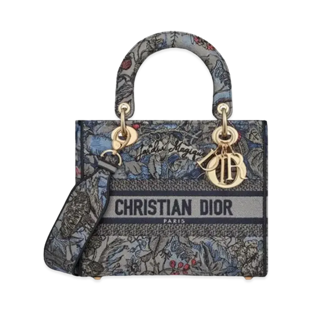 Dior Medium Lady D Lite Bag Dior Jardin Magique Embroidery "Denim"