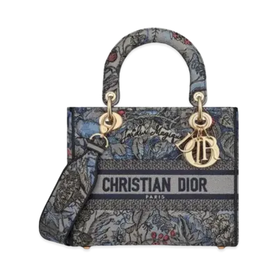 Dior Medium Lady D Lite Bag Dior Jardin Magique Embroidery "Denim"