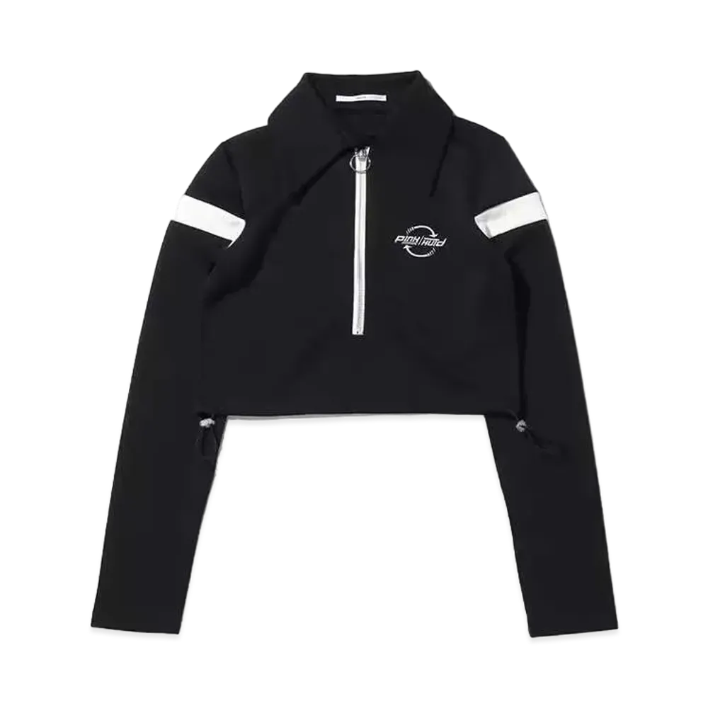 atmos pink Short Logo Zip Collar Tops "Black"