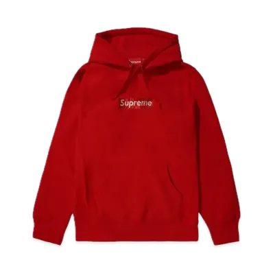 Supreme x Swarovski Box Logo Hooded Sweeatshirt "Red"