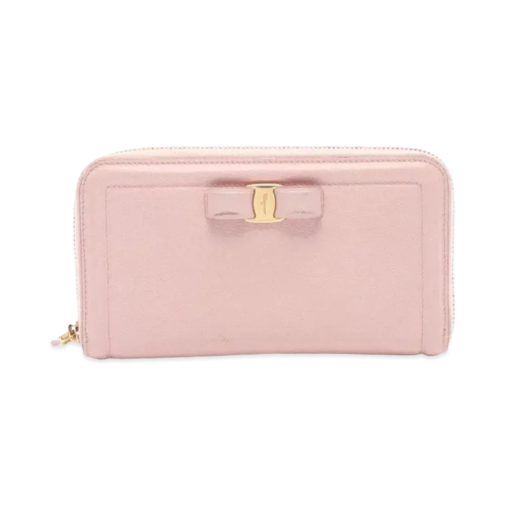 Salvatore Ferragamo Vara Leather Zip Around Wallet "Pink"