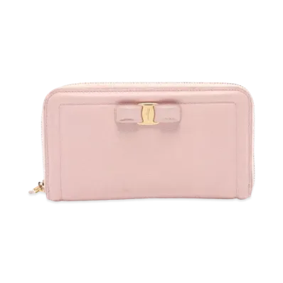 Salvatore Ferragamo Vara Leather Zip Around Wallet "Pink"