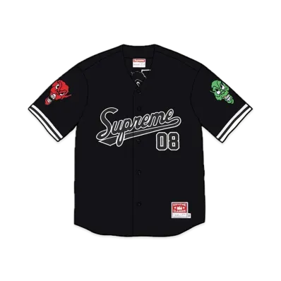Supreme x Mitchell & Ness Downtown Hell Baseball Jersey "Black"