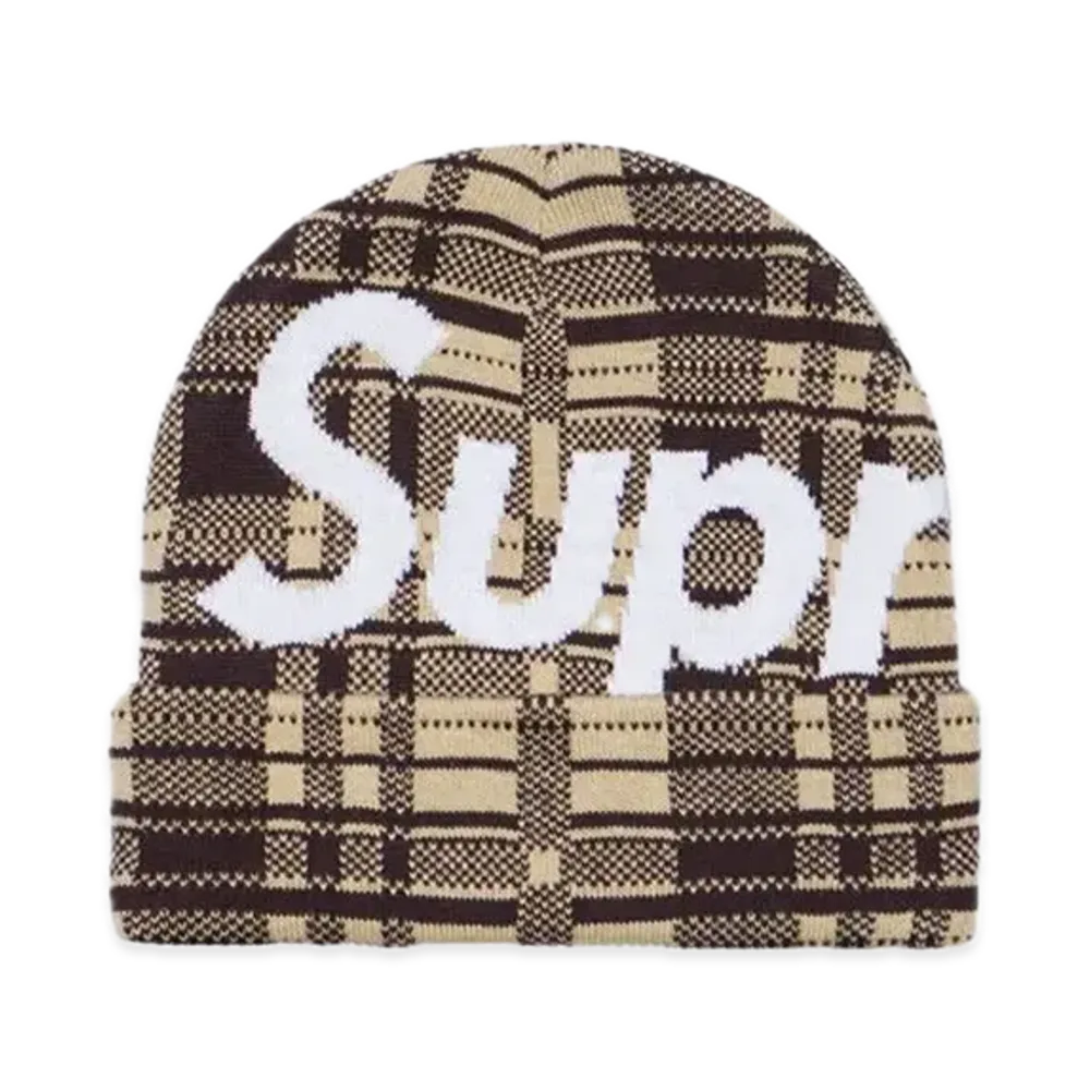 Supreme Big Logo Beanie "Tan Plaid" (23FW)
