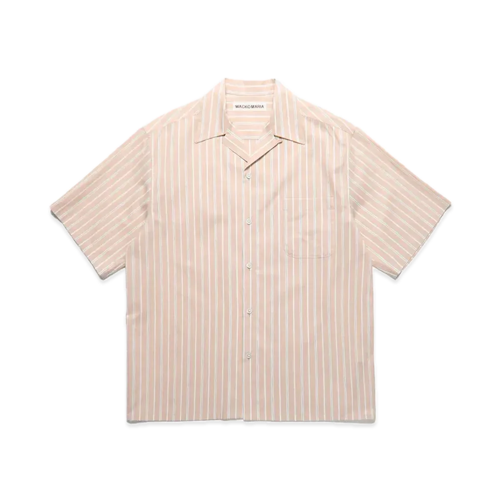 WACKO MARIA Striped Open Collar Shirt "Beige"