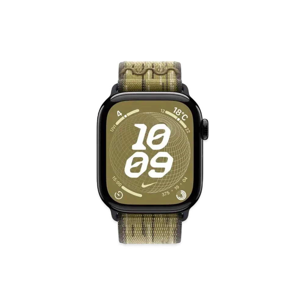 Apple Watch Series 10 GPS Model Jet Black Aluminiumcase Textile Nike Sports Loop "Green/Gray"