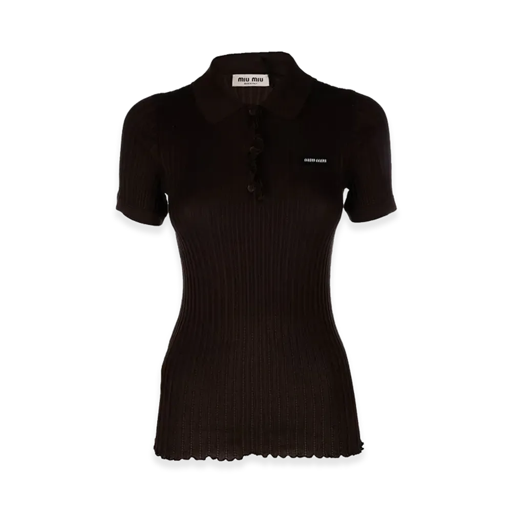 MIU MIU Women's Stretch Jersey Polo Shirt "Brown/Chocolate"