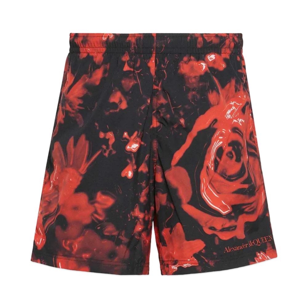 Alexander McQUEEN Wax Flower Swim Shorts "Black/Red"