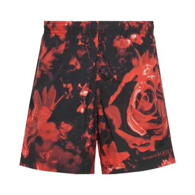 Alexander McQUEEN Wax Flower Swim Shorts "Black/Red"