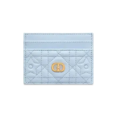 Dior Caro Freesia Card Holder Cannage Lambskin with Star Motif "Sky Blue"