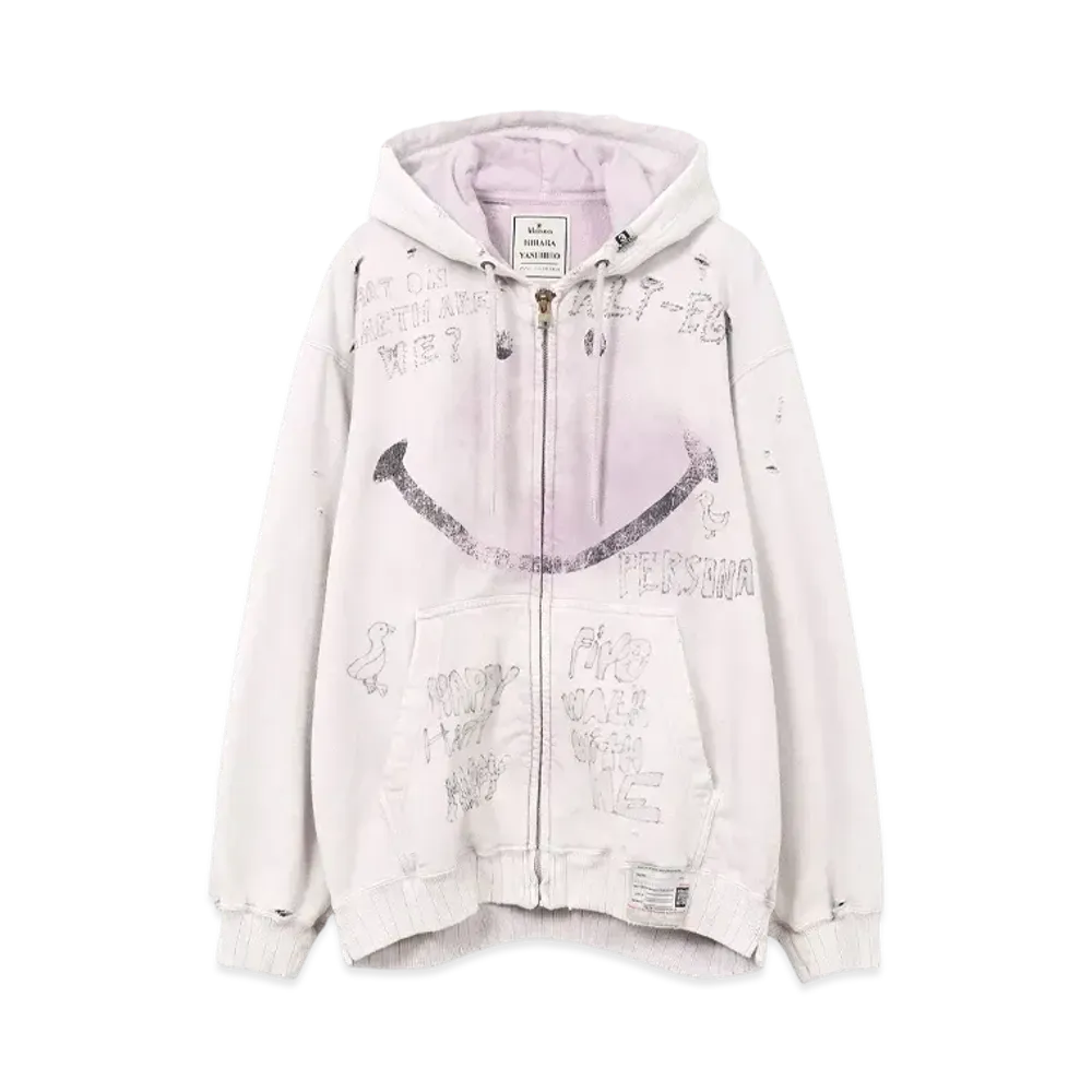Maison MIHARA YASUHIRO Bleached Smily Face Print Zip-up Hoodie "Pink"