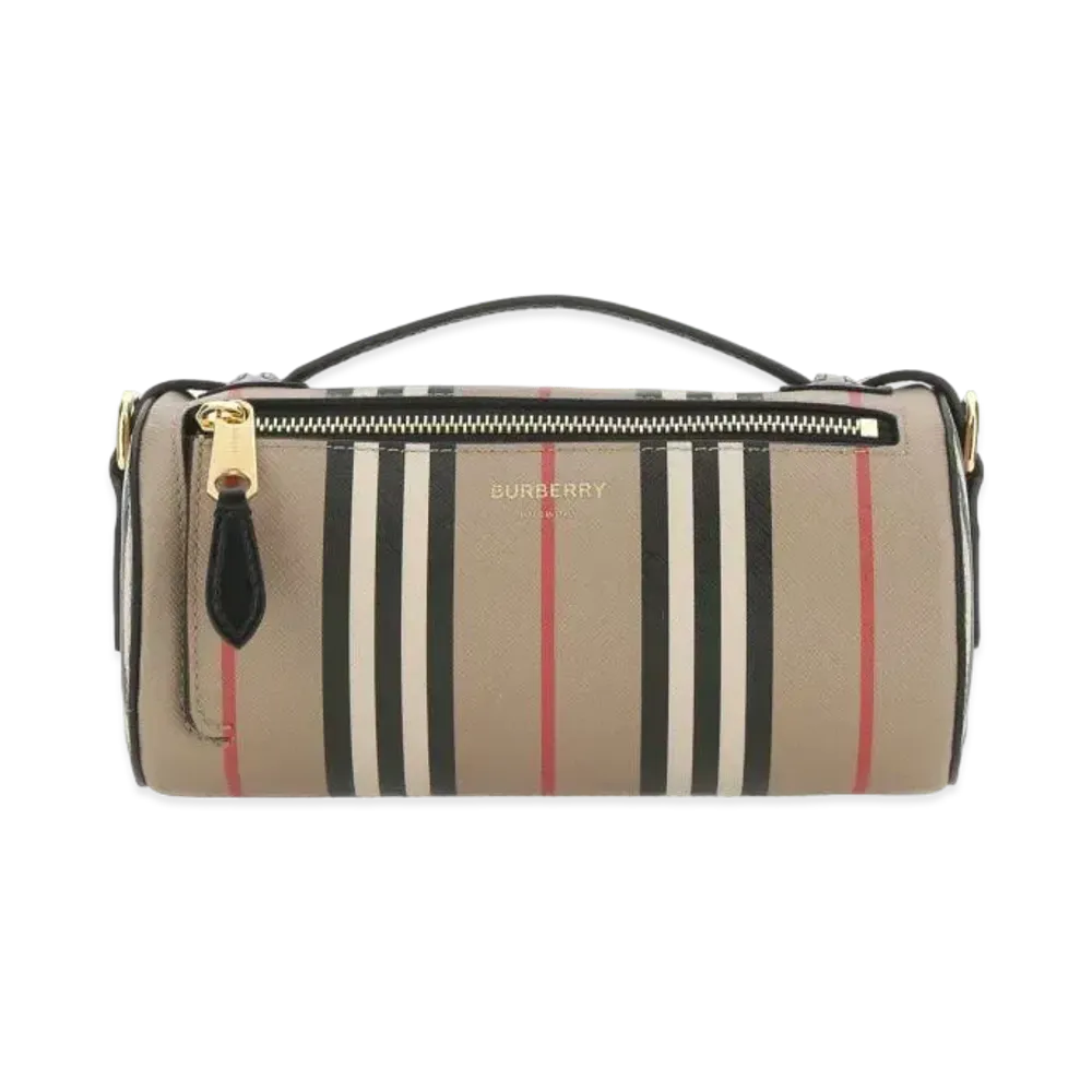 Burberry The Icon Stripe E Canvasleather Barrel Bag "Archive Beige"