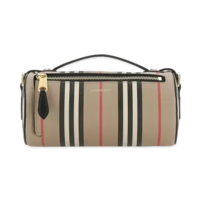 Burberry The Icon Stripe E Canvasleather Barrel Bag "Archive Beige"