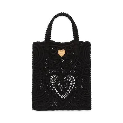 Dolce&Gabbana Shopping Bag Small Code Lace Embroidery "Black"