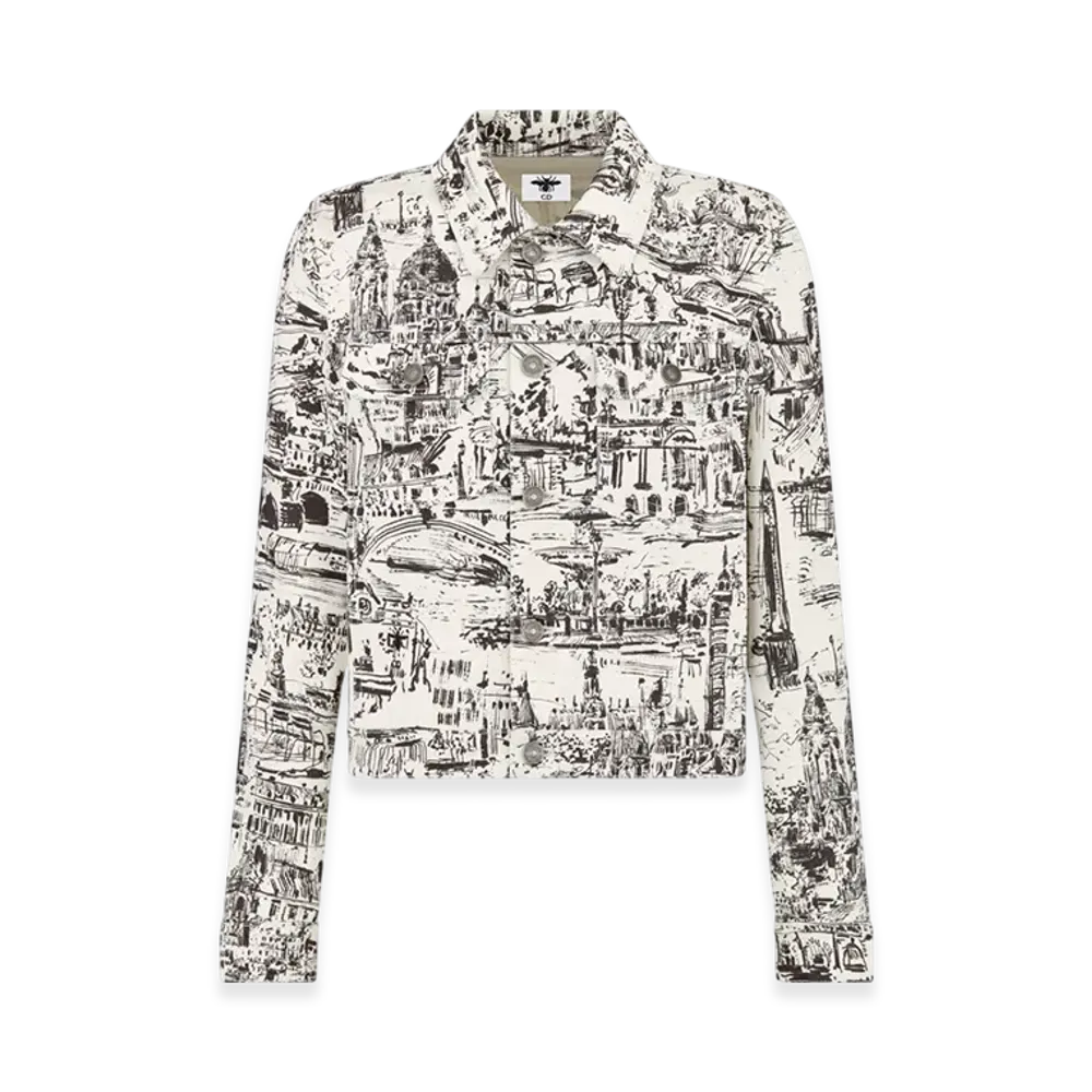 Dior Women's Cotton Denim with Paris Allover Motif Jacket "White/Black"