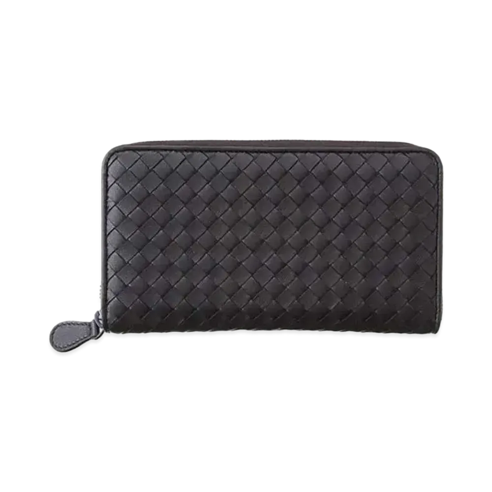 Bottega Veneta Intrecciato Lambskin Zip Around Wallet "Espresso"