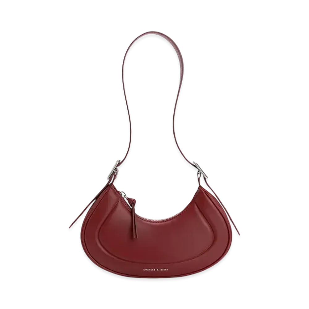 CHARLES & KEITH Petra Curved Shoulder Bag "Red"