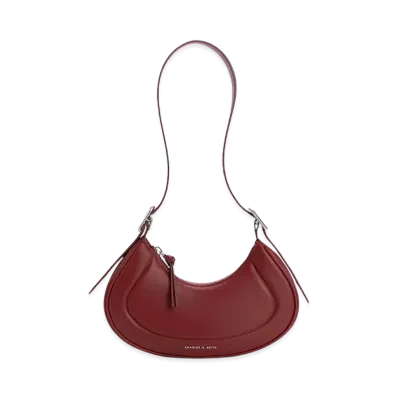 CHARLES & KEITH Petra Curved Shoulder Bag "Red"