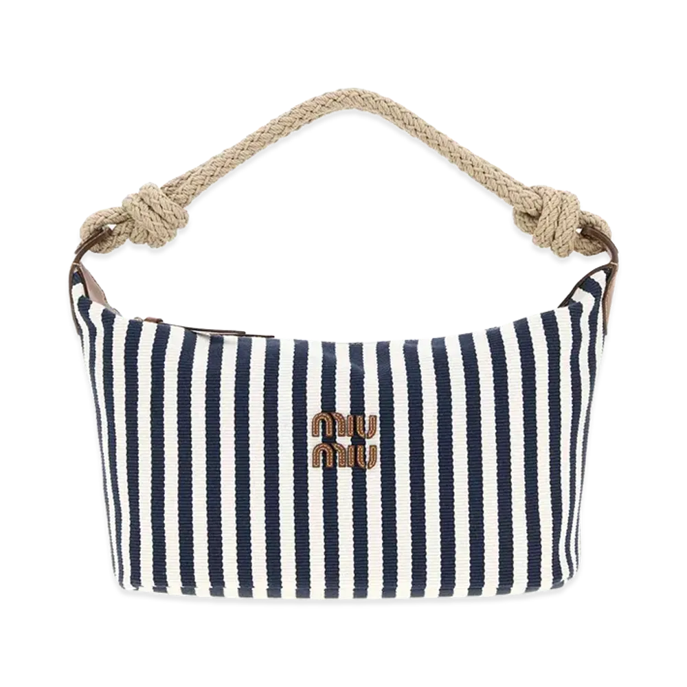 MIU MIU Women's Embroidered Canvas Shopping Bag "Stripped"