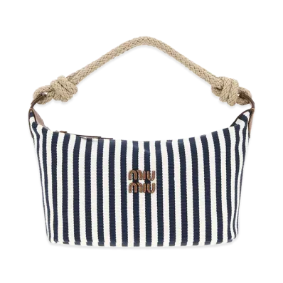 MIU MIU Women's Embroidered Canvas Shopping Bag "Stripped"