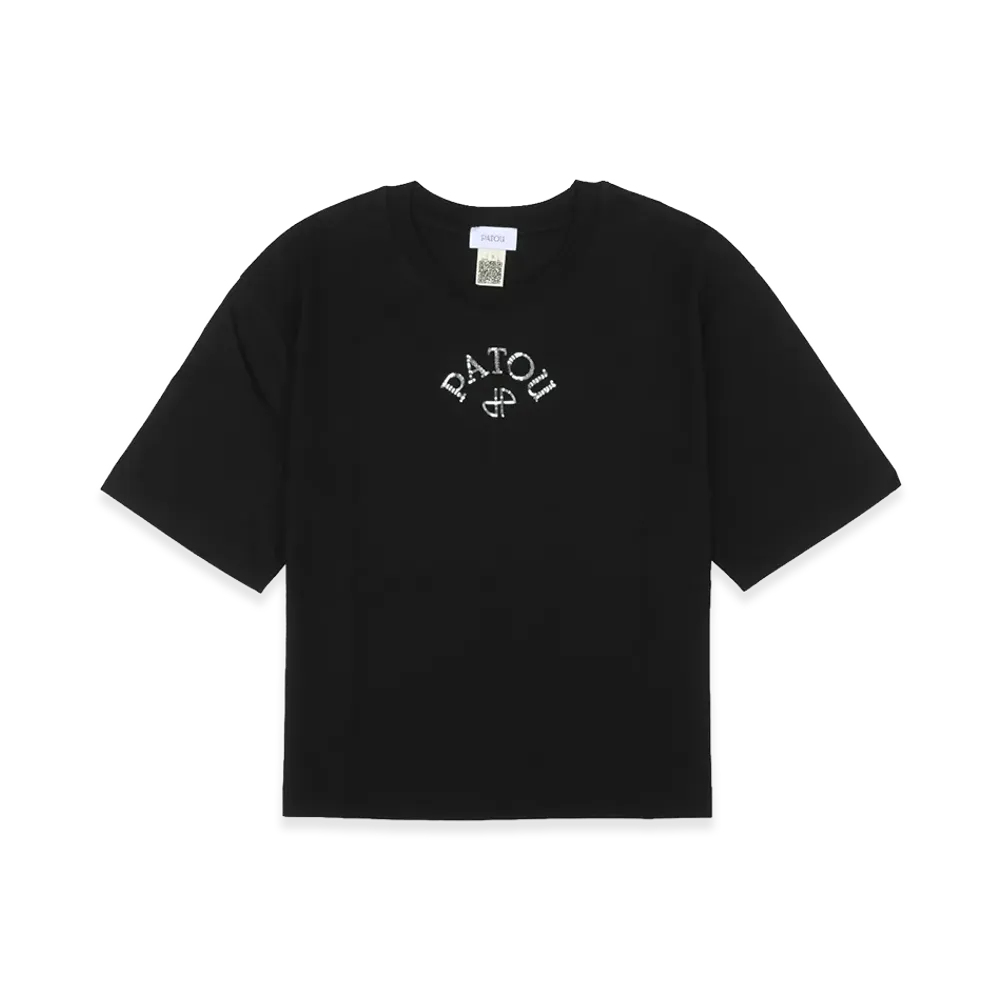 PATOU Women's Organic Cotton Logo Sequin S/S T-Shirt "Black"