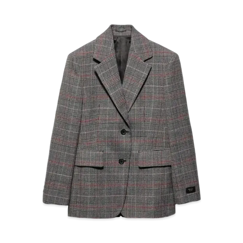 PRADA Women's Single-Breasted Prince Of Wales Checked Jacket "Dark Brown"