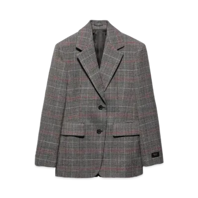 PRADA Women's Single-Breasted Prince Of Wales Checked Jacket "Dark Brown"