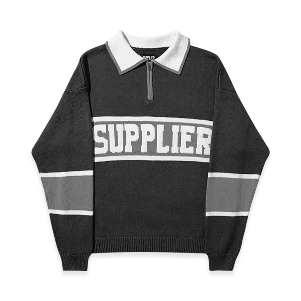 SUPPLIER College Logo Half Zip C-Logo Knit "Black"