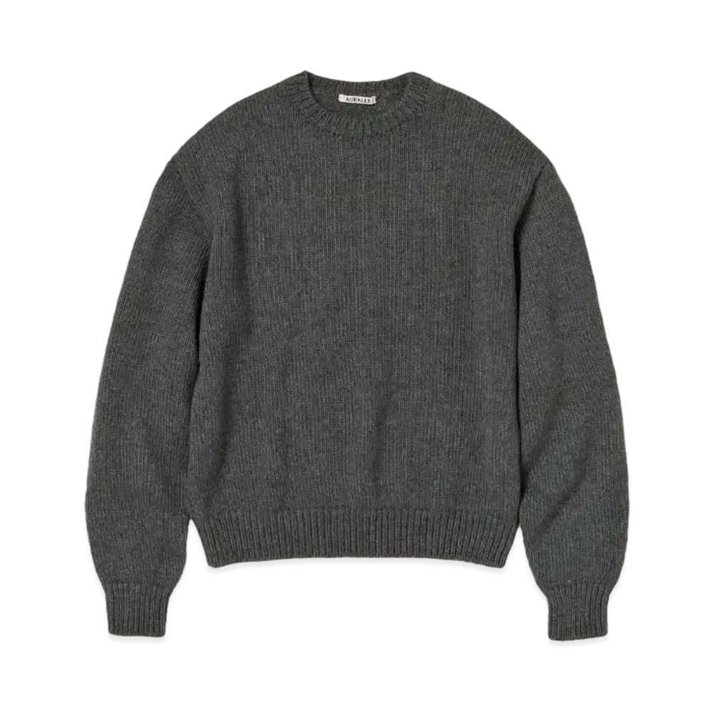 AURALEE Wool Soft Cord Knit P/O "Top Charcoal"