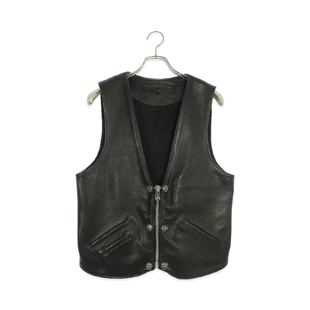 Chrome Hearts Filiglly Cross Custom Cross Ball Button Leather Vest "Black"