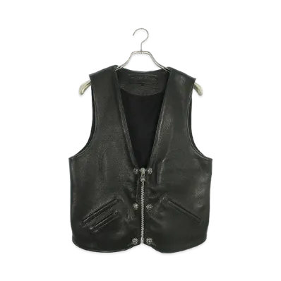 Chrome Hearts Filiglly Cross Custom Cross Ball Button Leather Vest "Black"