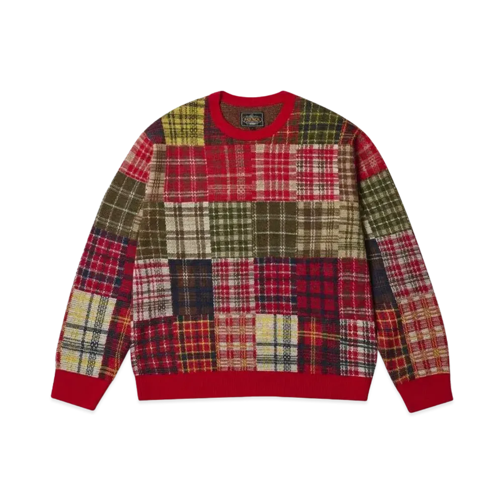 PALACE x BEAMS Plus Crew Knit Patchwork Jacquard "Red"
