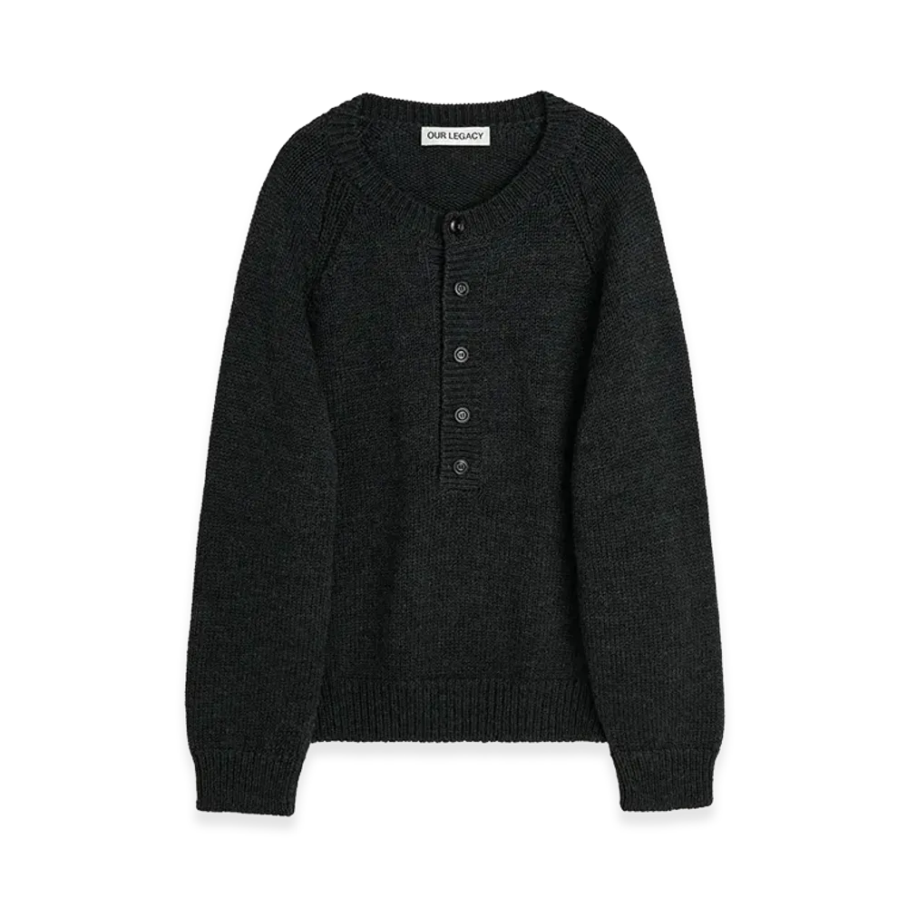 OUR LEGACY Shore Henley "Charcoal Dry Merino Wool"