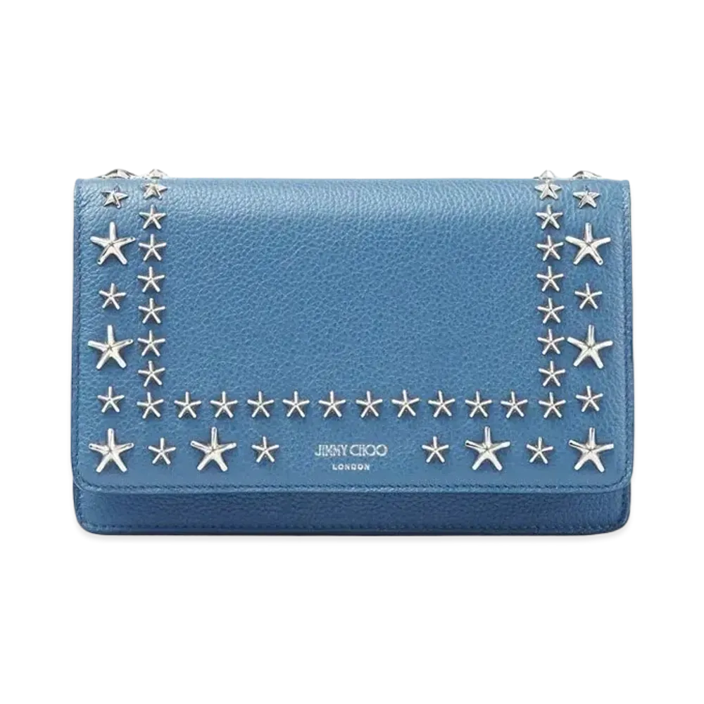 Jimmy Choo Palace Soft Grainy Calf Leather Mini Bag With Star Studs "Silver/Butterfly Blue"