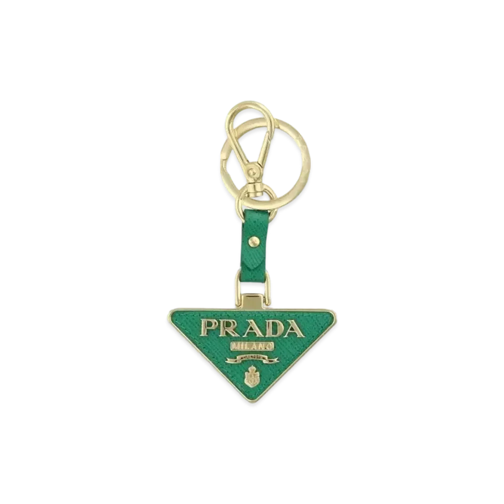 PRADA Saffiano Leather and Metal Keychain "Green"