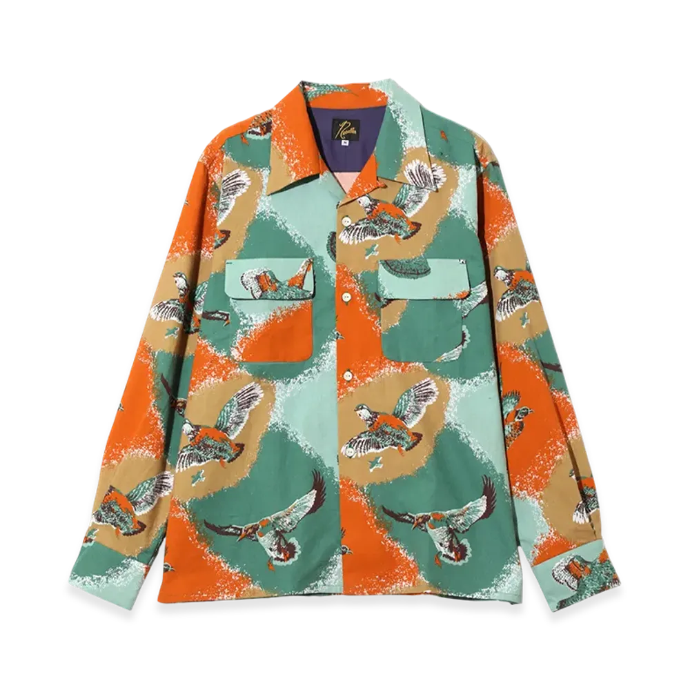 NEEDLES Classic Shirt - Printed Flannel/Bird "Blue/Orange"
