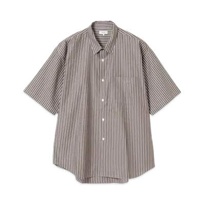 BEAMS Striped Easy Mini Regular Collar Shirt "Brown"