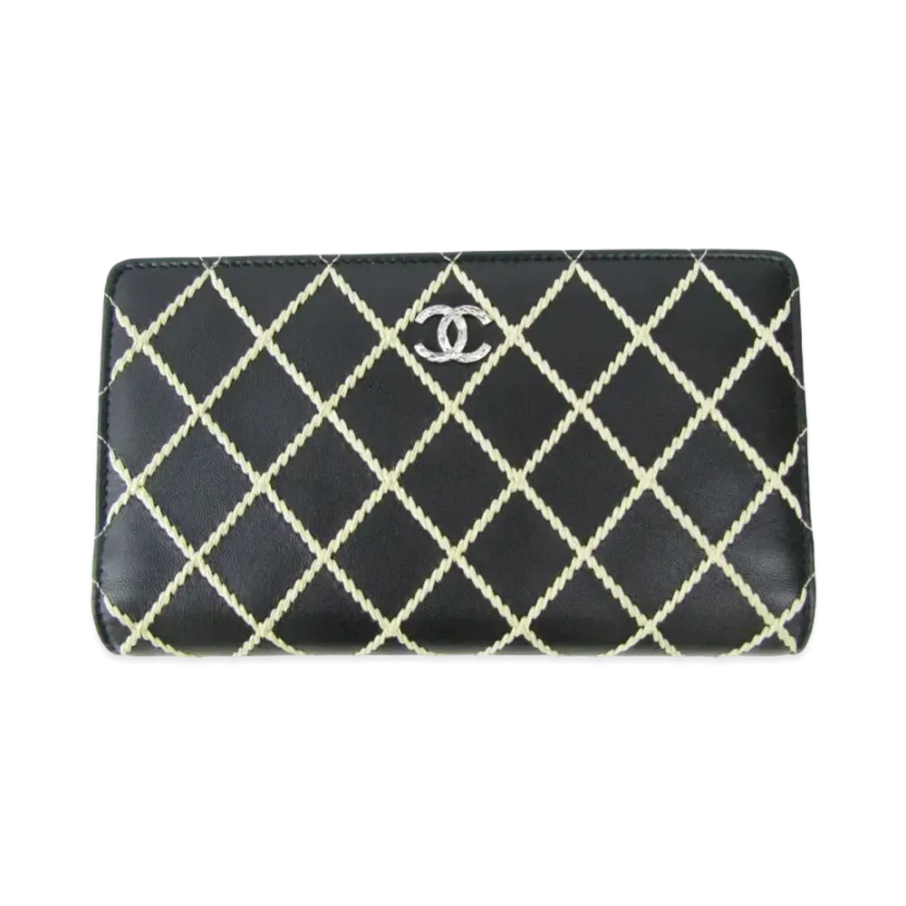 CHANEL Wild Stitch Zip Long Wallet "Black"